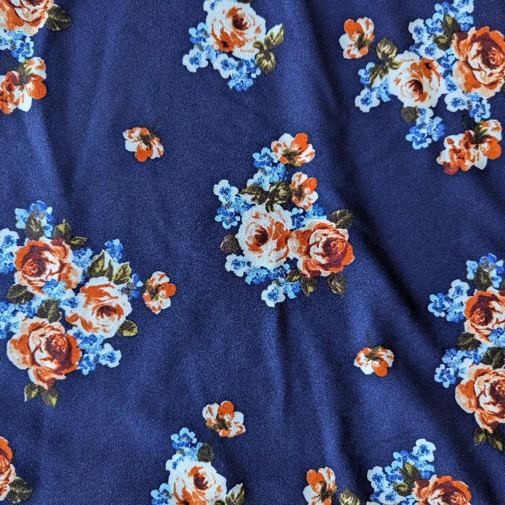 Blue Orange Floral Knit Fabric Stretch Opaque 1 Yard X 56